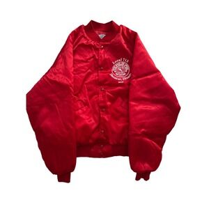 Vintage Local 713 United Rubber Workers Satin Bomber Jacket Red L Decatur, IL